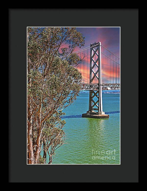 San Francisco Oakland Bay Bridge Vibrant Landscape - Framed Print