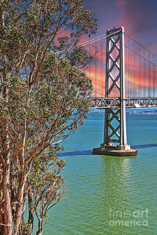 San Francisco Oakland Bay Bridge Vibrant Landscape - Art Print