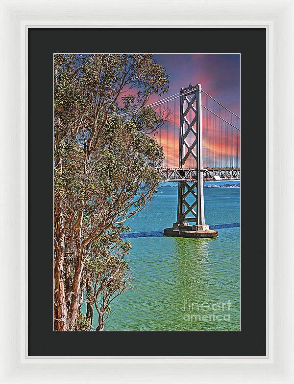 San Francisco Oakland Bay Bridge Vibrant Landscape - Framed Print