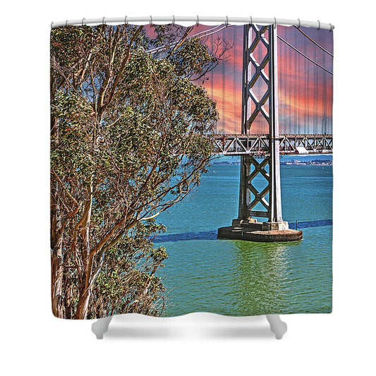 San Francisco Oakland Bay Bridge Vibrant Landscape - Shower Curtain