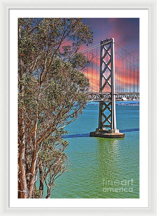 San Francisco Oakland Bay Bridge Vibrant Landscape - Framed Print