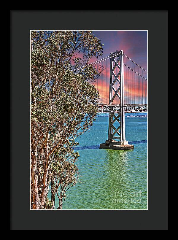San Francisco Oakland Bay Bridge Vibrant Landscape - Framed Print