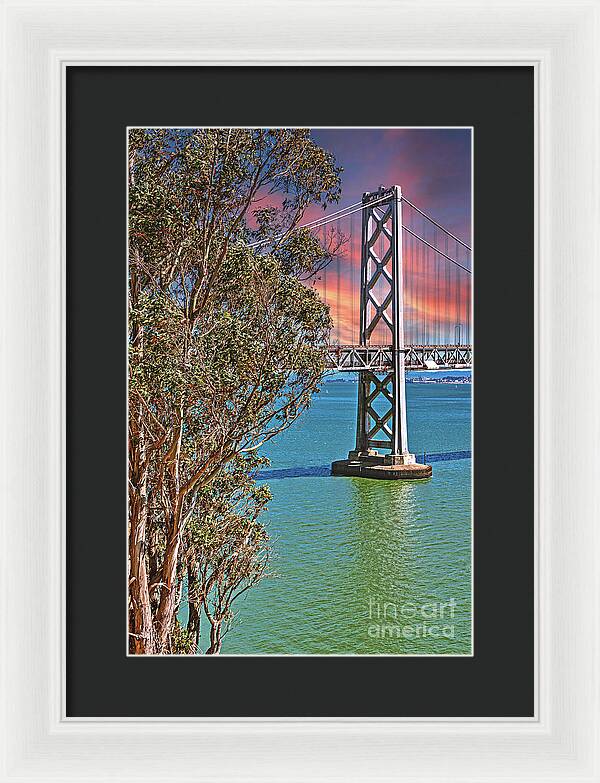San Francisco Oakland Bay Bridge Vibrant Landscape - Framed Print