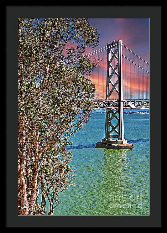 San Francisco Oakland Bay Bridge Vibrant Landscape - Framed Print