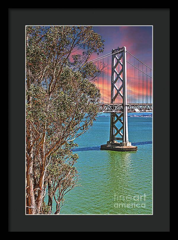 San Francisco Oakland Bay Bridge Vibrant Landscape - Framed Print