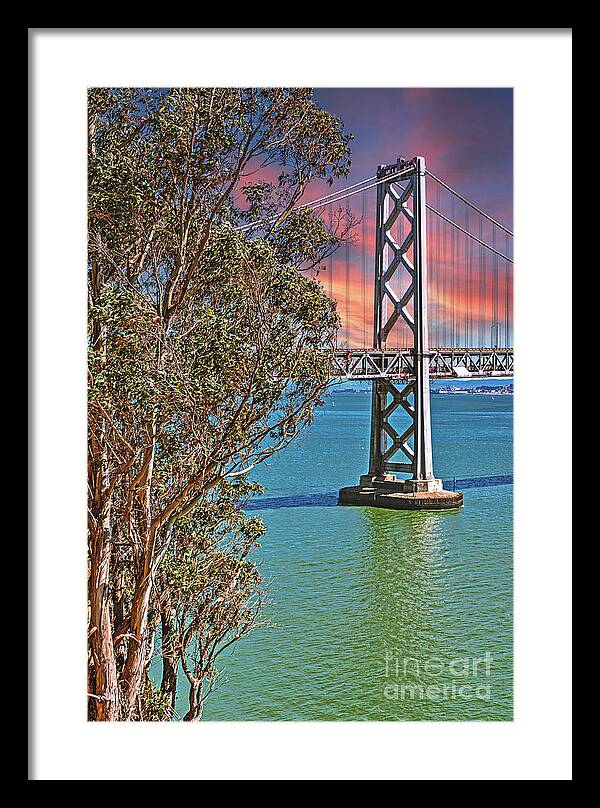 San Francisco Oakland Bay Bridge Vibrant Landscape - Framed Print