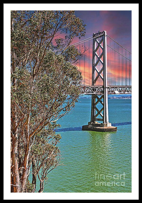 San Francisco Oakland Bay Bridge Vibrant Landscape - Framed Print