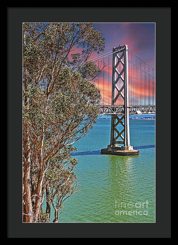 San Francisco Oakland Bay Bridge Vibrant Landscape - Framed Print