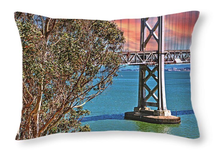 San Francisco Oakland Bay Bridge Vibrant Landscape - Throw Pillow