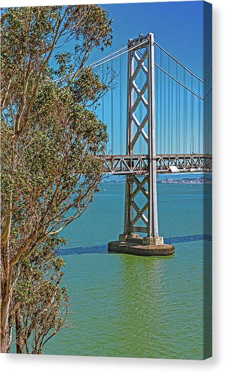 San Francisco Oakland Bay Bridge with a Blue Sky Seascape - Canvas Print