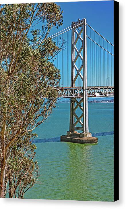 San Francisco Oakland Bay Bridge with a Blue Sky Seascape - Canvas Print
