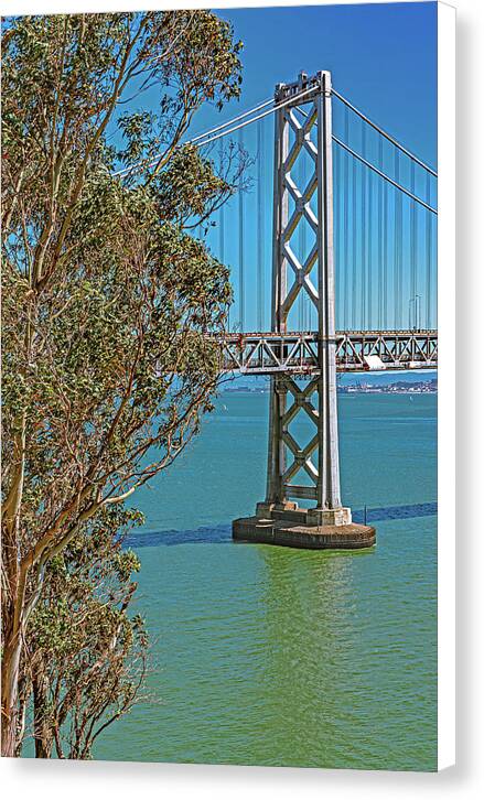 San Francisco Oakland Bay Bridge with a Blue Sky Seascape - Canvas Print