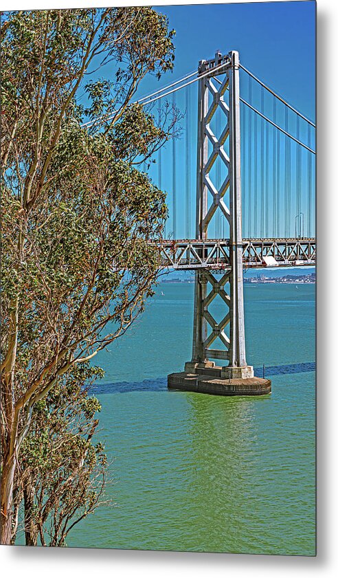 San Francisco Oakland Bay Bridge with a Blue Sky Seascape - Metal Print