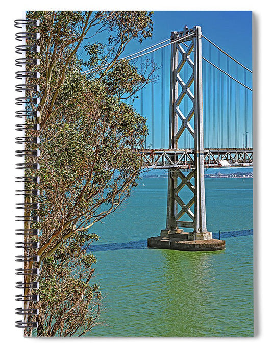 San Francisco Oakland Bay Bridge with a Blue Sky Seascape - Spiral Notebook