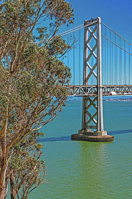 San Francisco Oakland Bay Bridge with a Blue Sky Seascape - Art Print