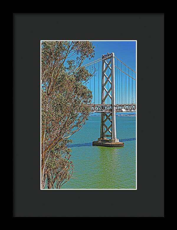 San Francisco Oakland Bay Bridge with a Blue Sky Seascape - Framed Print
