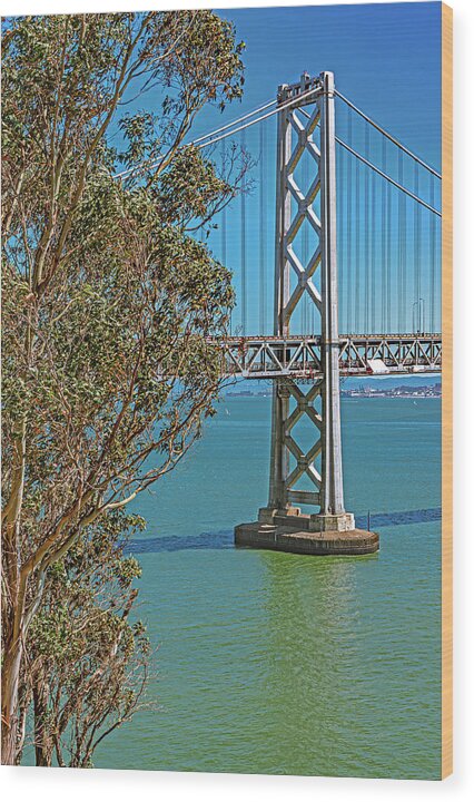 San Francisco Oakland Bay Bridge with a Blue Sky Seascape - Wood Print