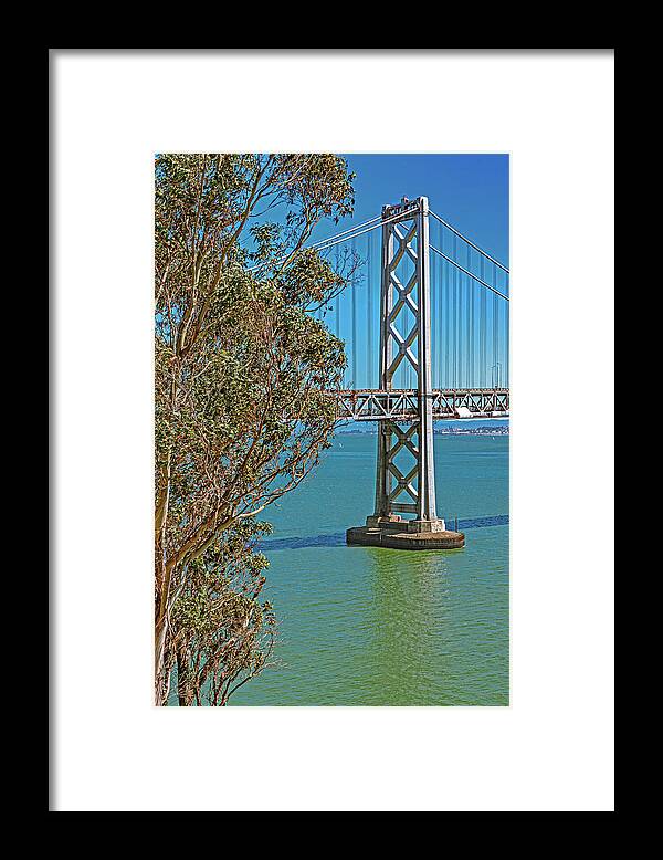 San Francisco Oakland Bay Bridge with a Blue Sky Seascape - Framed Print