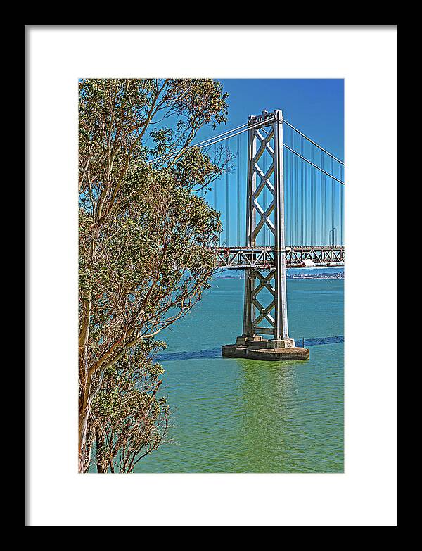 San Francisco Oakland Bay Bridge with a Blue Sky Seascape - Framed Print
