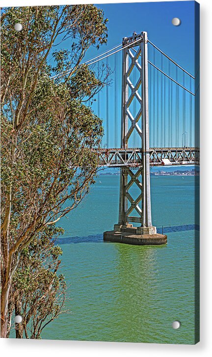San Francisco Oakland Bay Bridge with a Blue Sky Seascape - Acrylic Print