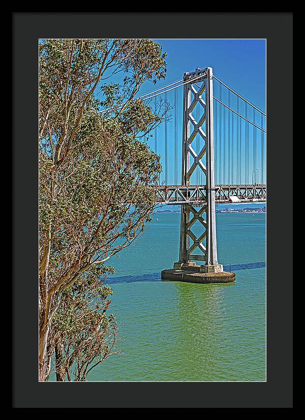 San Francisco Oakland Bay Bridge with a Blue Sky Seascape - Framed Print