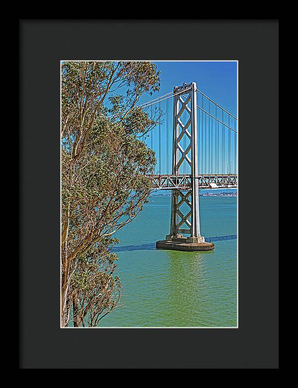 San Francisco Oakland Bay Bridge with a Blue Sky Seascape - Framed Print