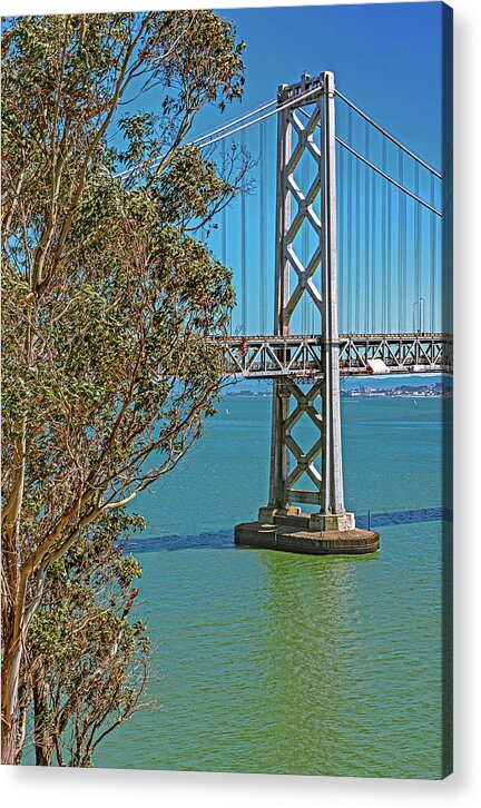 San Francisco Oakland Bay Bridge with a Blue Sky Seascape - Acrylic Print