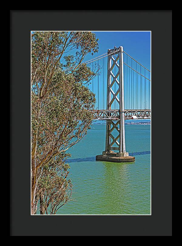 San Francisco Oakland Bay Bridge with a Blue Sky Seascape - Framed Print