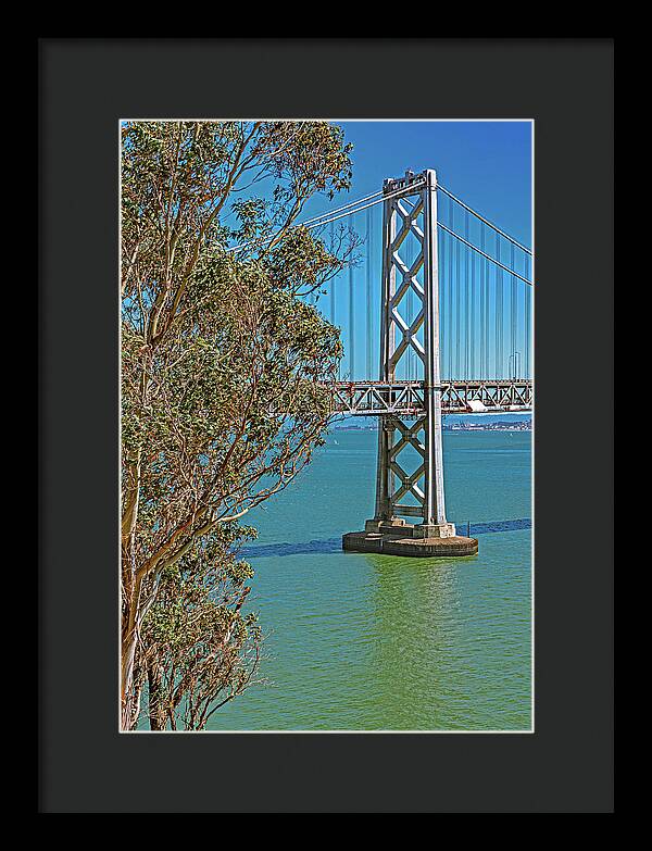 San Francisco Oakland Bay Bridge with a Blue Sky Seascape - Framed Print
