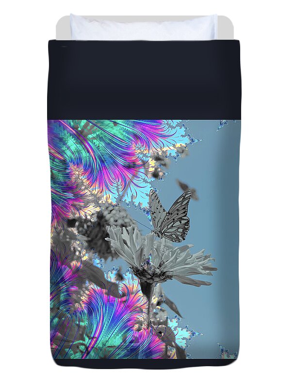 Vibrant Feathery Colors and Butterfly - Duvet Cover