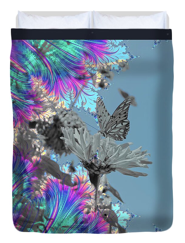 Vibrant Feathery Colors and Butterfly - Duvet Cover