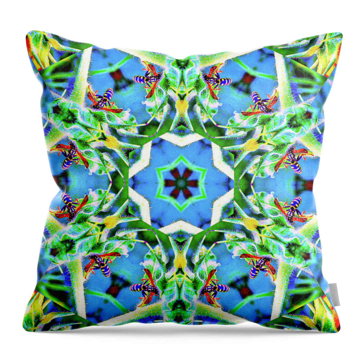 Wasp Kaleidoscope Six pointed Star Pattern - Throw Pillow