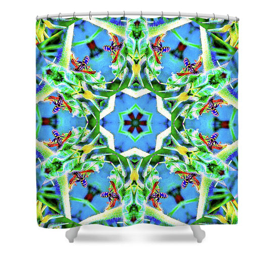 Wasp Kaleidoscope Six pointed Star Pattern - Shower Curtain