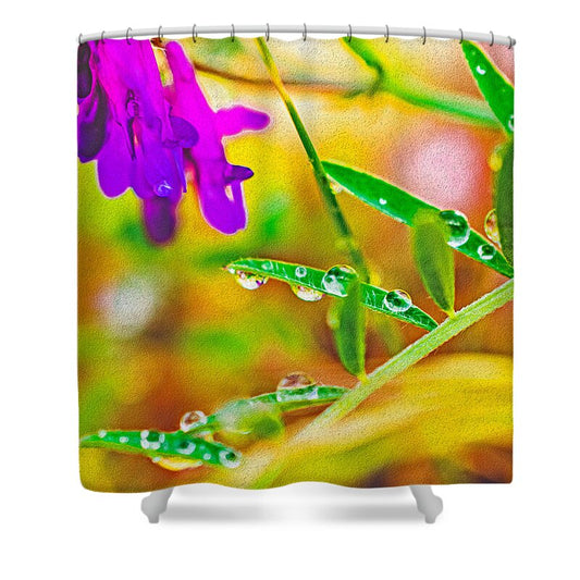 Water Drops on Flowers and Their Tiny Leaves - Shower Curtain