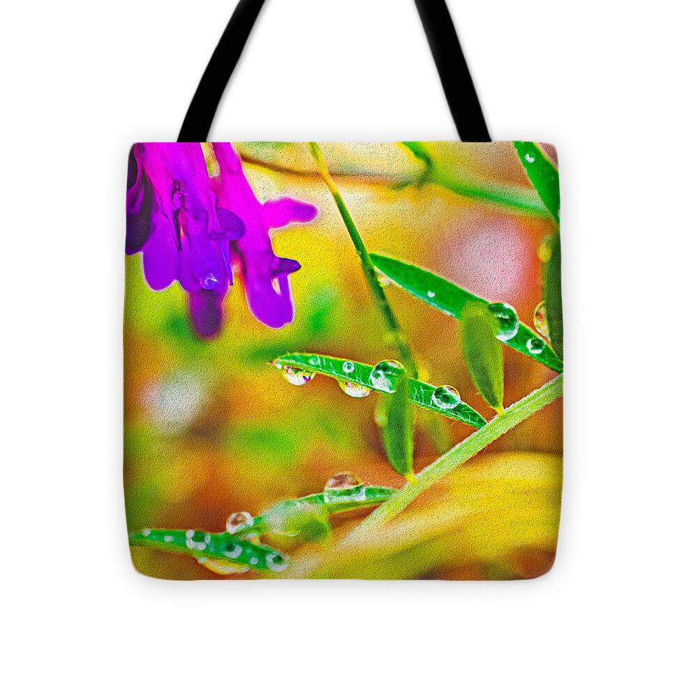 Water Drops on Flowers and Their Tiny Leaves - Tote Bag