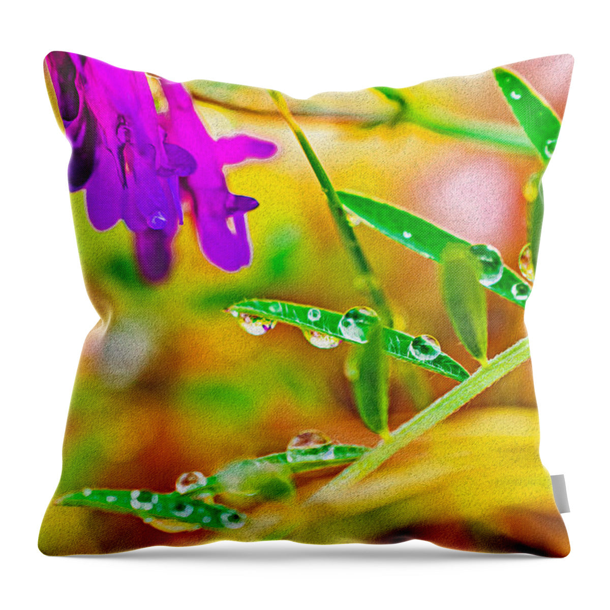 Water Drops on Flowers and Their Tiny Leaves - Throw Pillow