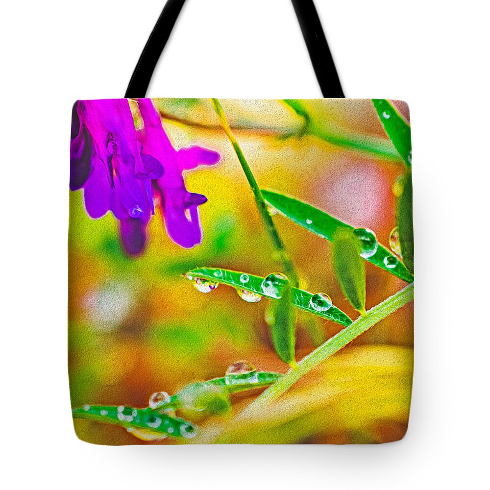 Water Drops on Flowers and Their Tiny Leaves - Tote Bag