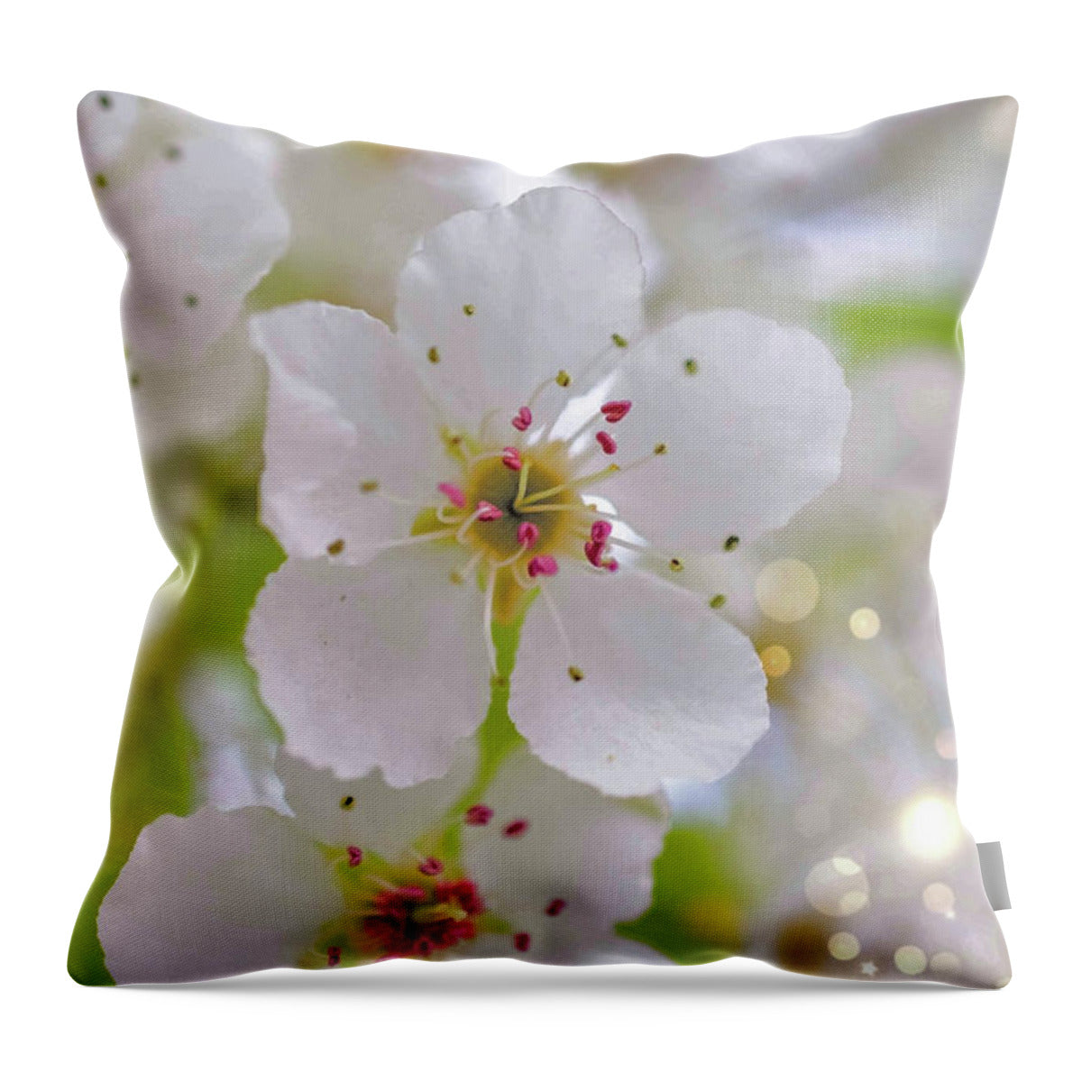 White and Sparkly Blooms - Throw Pillow