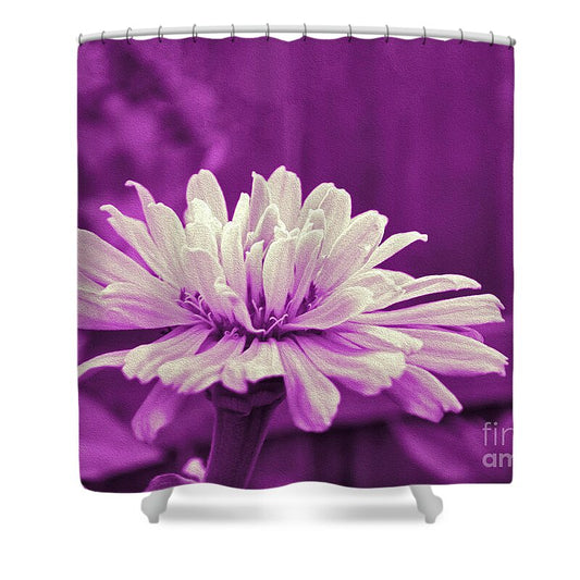 White Flower on a Purple Artistic Background - Shower Curtain