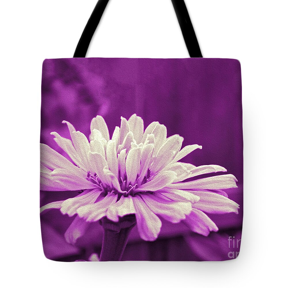 White Flower on a Purple Artistic Background - Tote Bag