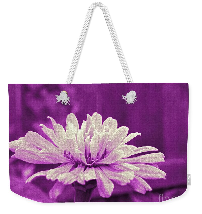 White Flower on a Purple Artistic Background - Weekender Tote Bag