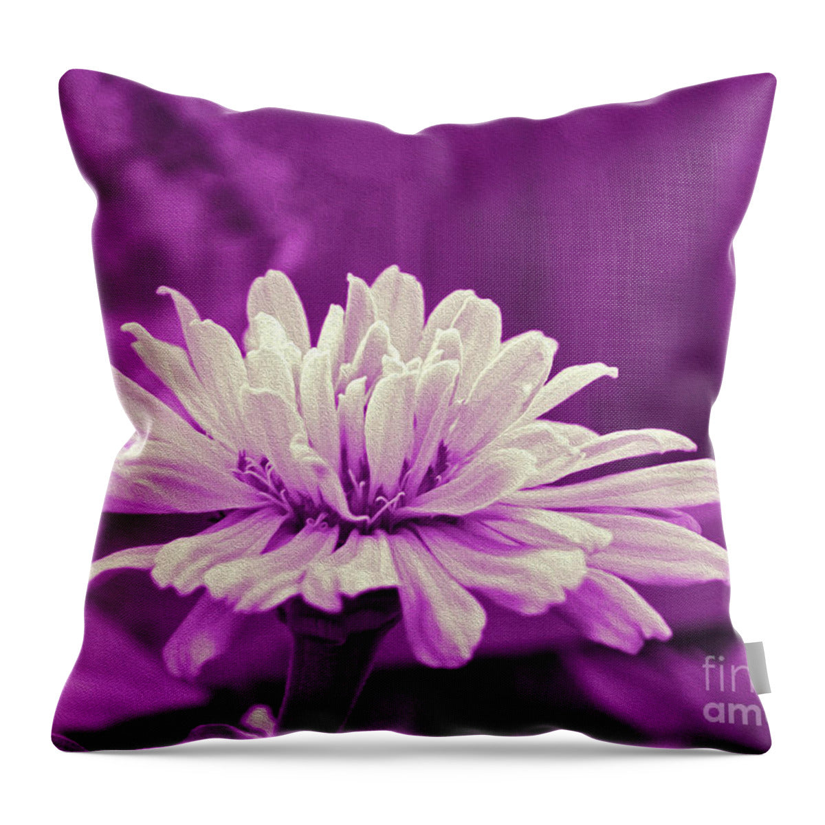 White Flower on a Purple Artistic Background - Throw Pillow