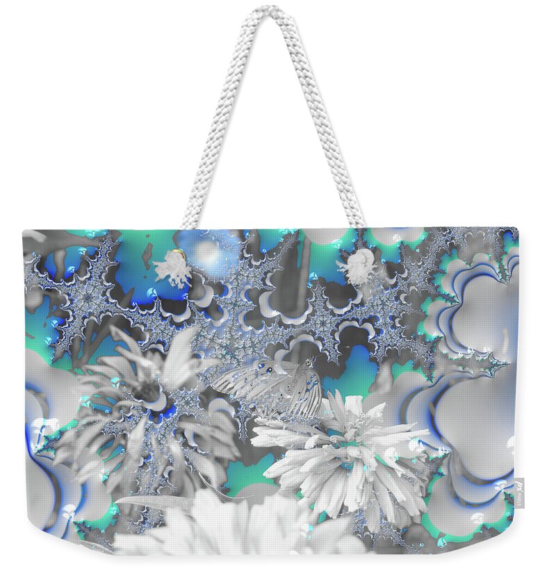 White Flowers with Bubbly Whites, Teals and Blues - Weekender Tote Bag