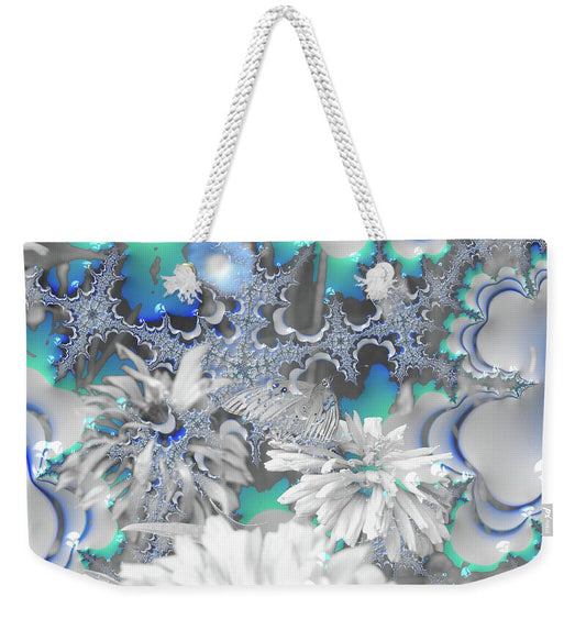 White Flowers with Bubbly Whites, Teals and Blues - Weekender Tote Bag