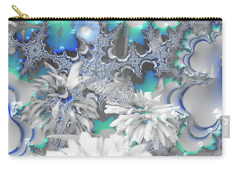 White Flowers with Bubbly Whites, Teals and Blues - Zip Pouch