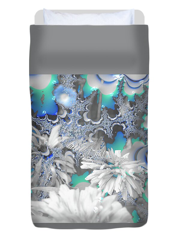 White Flowers with Bubbly Whites, Teals and Blues - Duvet Cover