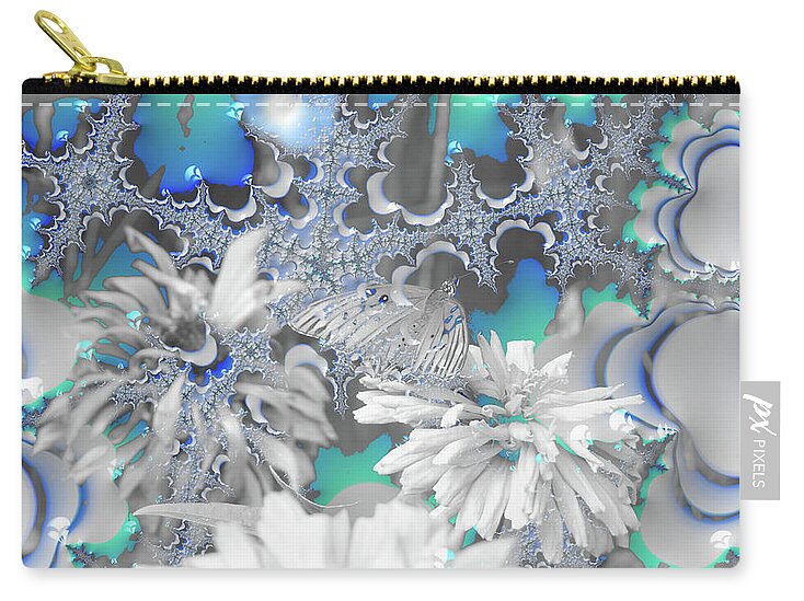 White Flowers with Bubbly Whites, Teals and Blues - Zip Pouch