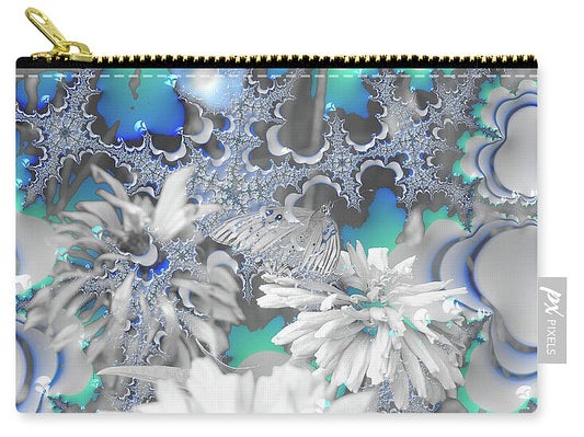 White Flowers with Bubbly Whites, Teals and Blues - Zip Pouch
