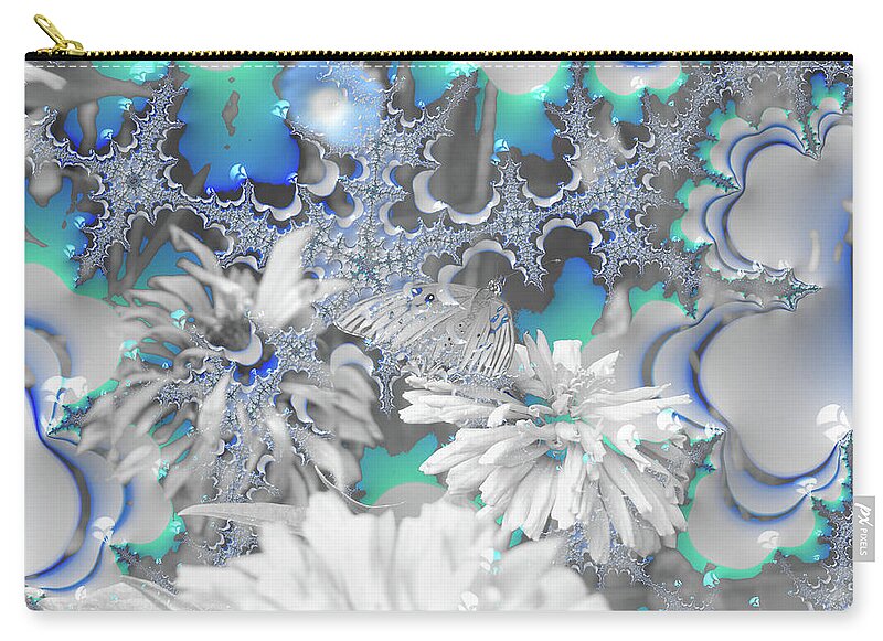 White Flowers with Bubbly Whites, Teals and Blues - Zip Pouch