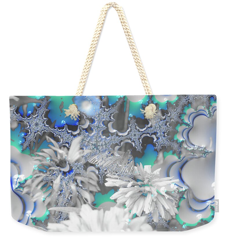 White Flowers with Bubbly Whites, Teals and Blues - Weekender Tote Bag